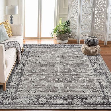 Washable Distressed Floral Area Rugs, Vintage Boho Throw Carpet Runner Rugs Indoor Outdoor