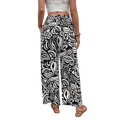 Women's stretch high-waisted wide-leg casual trousers with pockets