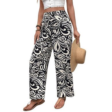Women's stretch high-waisted wide-leg casual trousers with pockets