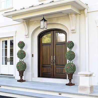 IDEALHOUSE Artificial Triple Ball Topiary, UV Resistant Outdoor Décor