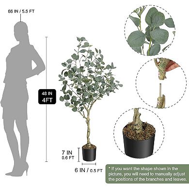 IDEALHOUSE 4FT Artificial Eucalyptus Tree, Faux Plant with Bendable Branches