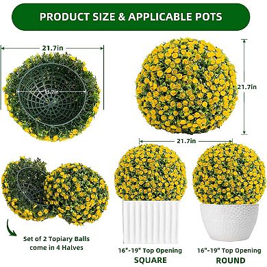 IDEALHOUSE Artificial Rose Topiary Ball Set of 2, Faux Greenery and Flower Décor