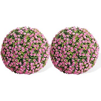 IDEALHOUSE Artificial Rose Topiary Ball Set of 2, Faux Greenery and Flower Décor