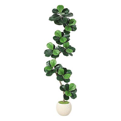 IdealHouse 7FT Realistic Artificial Fiddle Leaf Fig Tree in White Planter with Moss - Tall Faux Rubber Plant for Indoor Home Office Living Room