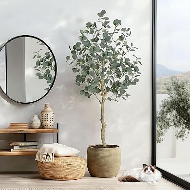 IDEALHOUSE 5FT Artificial Eucalyptus Tree, Realistic Fake Plant with Silver Dollar Leaves