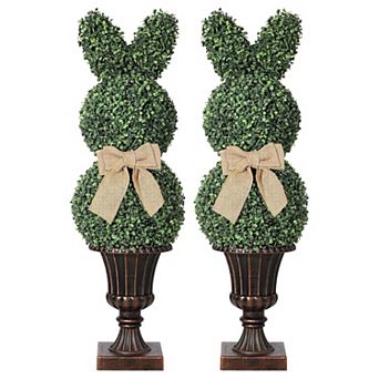IDEALHOUSE 3ft Artificial Boxwood Topiary Double Ball with Vintage Planter