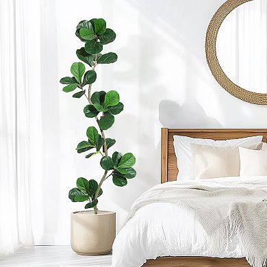 IDEALHOUSE S-Shape Artificial Fiddle Leaf Fig Tree with Planter