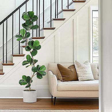 IDEALHOUSE S-Shape Artificial Fiddle Leaf Fig Tree with Planter