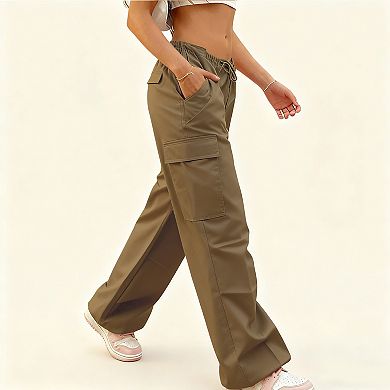 Women's Cargo Joggers Fashion Drawstring Waist Pants with Multiple Pockets