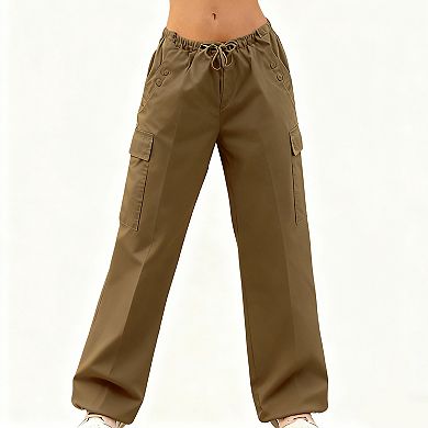 Women's Cargo Joggers Fashion Drawstring Waist Pants with Multiple Pockets
