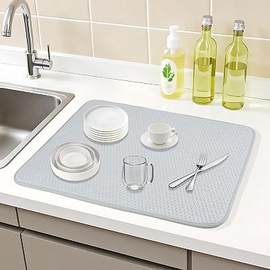 1Pc Dish Drying Mat, Absorbent Microfiber Kitchen Mat with Lanyard Design 23.6*17.7 in