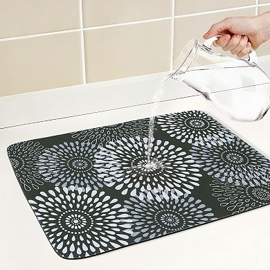 1Pc Large Diatomaceous Stone Dish Drying Mat, Floral Quick Dry Dish Drying Mats 19.7*15.7 in