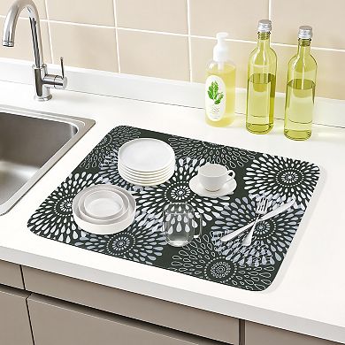 1Pc Large Diatomaceous Stone Dish Drying Mat, Floral Quick Dry Dish Drying Mats 19.7*15.7 in