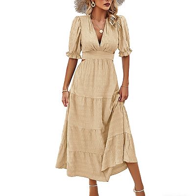 puff sleeve summer maxi dress Swirl Print Puff Sleeve Maxi Dress Blue
