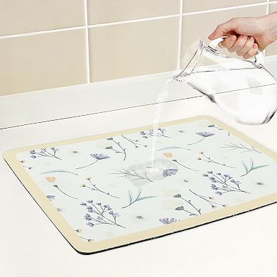 1Pc Diatomaceous Stone Dish Drying Mat, Floral Quick Dry Dish Drying Mats 15.7*11.8 in