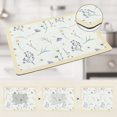 1Pc Diatomaceous Stone Dish Drying Mat, Floral Quick Dry Dish Drying Mats 15.7*11.8 in