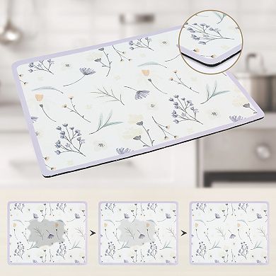 1Pc Diatomaceous Stone Dish Drying Mat, Floral Quick Dry Dish Drying Mats 19.7*15.7 in