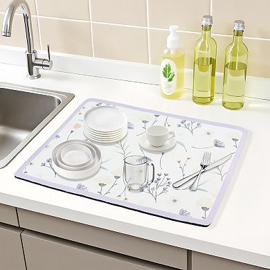1Pc Diatomaceous Stone Dish Drying Mat, Floral Quick Dry Dish Drying Mats 19.7*15.7 in