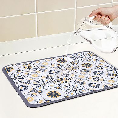1Pc Diatomaceous Stone Dish Drying Mat, Floral Dish Mat Drying Kitchen Mat 15.7*11.8 in