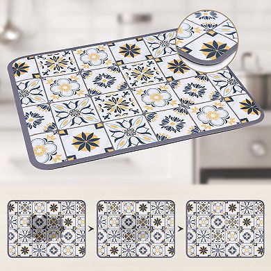 1Pc Diatomaceous Stone Dish Drying Mat, Floral Dish Mat Drying Kitchen Mat 15.7*11.8 in