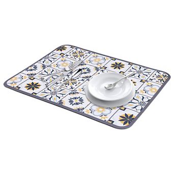 1 pc Diatomaceous Stone Dish Drying Mat, Floral Dish Mat Drying Kitchen Mat 15.7*11.8 in