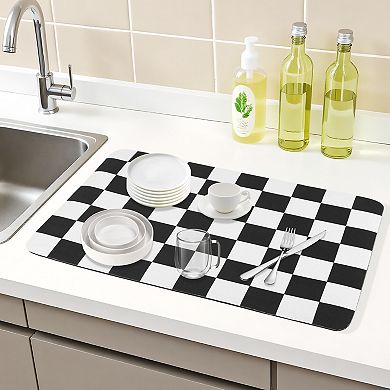 1Pc Diatomaceous Stone Dish Drying Mat, Checkered Quick Dry Dish Drying Mats 19.7*11.8 in