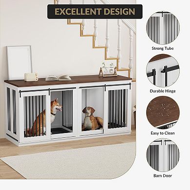 IDEALHOUSE Farmhouse Double Door Dog Crate with Divider