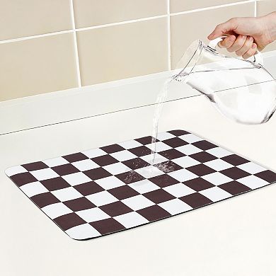 1Pc Diatomaceous Stone Dish Drying Mat, Checkered Quick Dry Dish Drying Mats 15.7*11.8 in