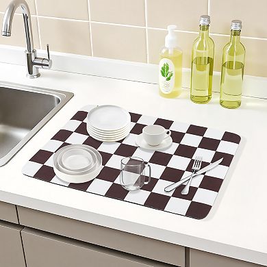 1Pc Diatomaceous Stone Dish Drying Mat, Checkered Quick Dry Dish Drying Mats 15.7*11.8 in