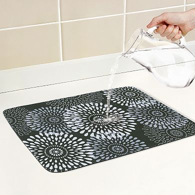 1Pc Large Diatomaceous Stone Dish Drying Mat, Floral Quick Dry Dish Drying Mats 15.7*11.8 in