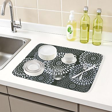 1Pc Large Diatomaceous Stone Dish Drying Mat, Floral Quick Dry Dish Drying Mats 15.7*11.8 in