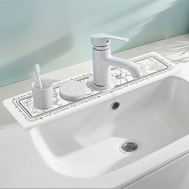 1Pc Faucet Mat for Kitchen Sink Splash Guard, Floral Kitchen Sink Mat 15.7*3.9 in