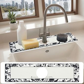 1 pc Faucet Mat for Kitchen Sink Splash Guard, Floral Kitchen Sink Mat 15.7*3.9 in