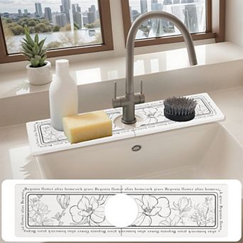 1 pc Faucet Mat for Kitchen Sink Splash Guard, Floral Kitchen Sink Mat 15.7*3.9 in