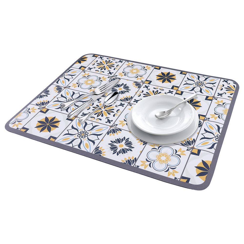 1Pc Diatomaceous Stone Dish Drying Mat, Floral Dish Mat Drying Kitchen ...