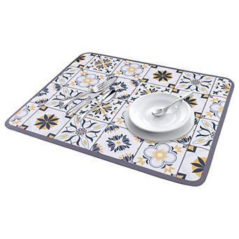 1 pc Diatomaceous Stone Dish Drying Mat, Floral Dish Mat Drying Kitchen Mat 19.7*15.7 in