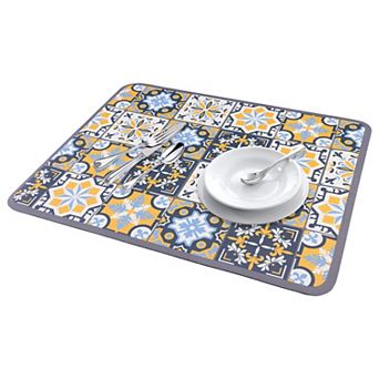 1 pc Diatomaceous Stone Dish Drying Mat, Floral Dish Mat Drying Kitchen Mat 19.7*15.7 in