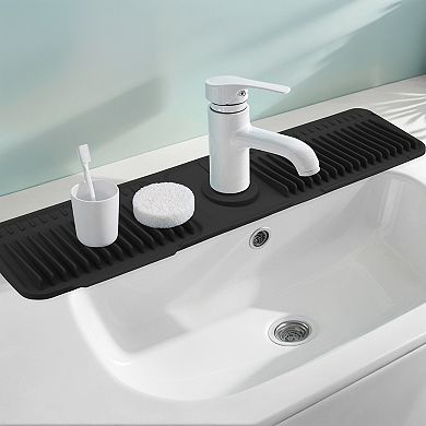 1Pc Faucet Mat for Kitchen Sink Splash Guard, Kitchen Sink Mat with Button 24*5.5*0.8 in