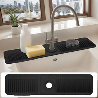 1 pc Faucet Mat for Kitchen Sink Splash Guard, Kitchen Sink Mat with Button 24*5.5*0.8 in