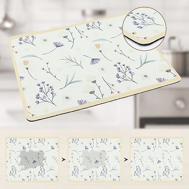 1Pc Diatomaceous Stone Dish Drying Mat, Floral Quick Dry Dish Drying Mats 23.6*19.7 in