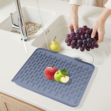 1Pc Silicone Dish Drying Mat, Easy Clean Slope Design Kitchen Mat 15.7*12.6*0.8 in