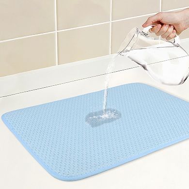 1Pc Dish Drying Mat, Absorbent Microfiber Kitchen Mat with Lanyard Design 19.7*15 in