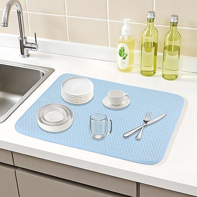 1Pc Dish Drying Mat, Absorbent Microfiber Kitchen Mat with Lanyard Design 19.7*15 in
