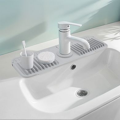 1Pc Faucet Mat for Kitchen Sink Splash Guard, Kitchen Sink Mat with Button 17.7*5.5*0.8 in