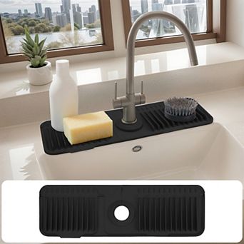 1 pc Faucet Mat for Kitchen Sink Splash Guard, Kitchen Sink Mat with Button 17.7*5.5*0.8 in
