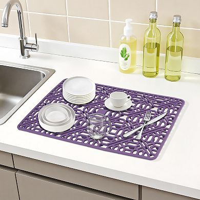 1Pc Silicone Dish Drying Mat for Kitchen, Hollow Design Kitchen Sink Mat 15.7*10.6 in