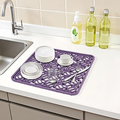 1Pc Silicone Dish Drying Mat for Kitchen, Hollow Design Kitchen Sink Mat 11.8*11.8 in