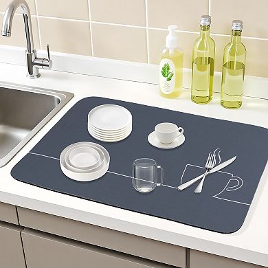 1Pc Large Diatomaceous Stone Dish Drying Mat, Quick Dry Coffee Bar Mat 19.7*15.7 in