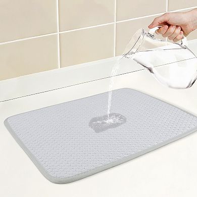 1Pc Dish Drying Mat, Absorbent Microfiber Kitchen Mat with Lanyard Design 15.7*11.8 in