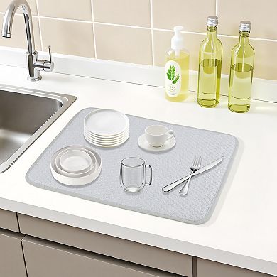 1Pc Dish Drying Mat, Absorbent Microfiber Kitchen Mat with Lanyard Design 15.7*11.8 in
